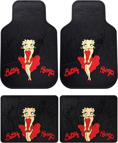 Platicolors Betty Boop Skyline Skyline Accessories حزمة مجموعة أغطية مقعد جديدة ، حصيرة مطاطية أمامية وخلفية ، غطاء عجلة القيادة ، ظلال الهواء العريضة للسيارات سيارات شاحنات وشاحنات in Kuwait