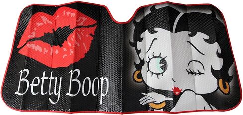 Platicolors Betty Boop Skyline Skyline Accessories حزمة مجموعة أغطية مقعد جديدة ، حصيرة مطاطية أمامية وخلفية ، غطاء عجلة القيادة ، ظلال الهواء العريضة للسيارات سيارات شاحنات وشاحنات in Kuwait