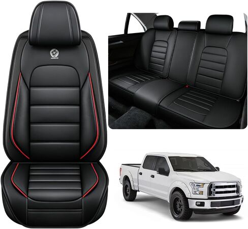 Seat Leather Cover Custom Fit for 2009-2025 F150 and 2011-2025 F250 F350, Waterproof Leather Truck Seat Protectors, Ultimate Wear Resistance Seat Covers (Full Set, Black&Red) in Kuwait