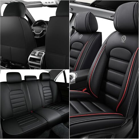 Seat Leather Cover Custom Fit for 2009-2025 F150 and 2011-2025 F250 F350, Waterproof Leather Truck Seat Protectors, Ultimate Wear Resistance Seat Covers (Full Set, Black&Red) in Kuwait