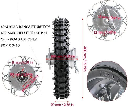 10 "العجلة الخلفية 3.00-10 80/100-10 إطارات الدراجة الأوساخ والأنبوب الداخلي وفرامل طبل حافة 1.6x10 ل CRF50 XR50 PIT BIKE 50CC 70CC 90CC 110CC 125CC Motocross على الطريق in Kuwait