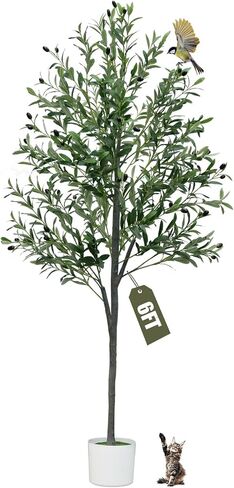 6FT Artificial Olive Tree,Artificial Plants Indoor,Faux Olive Tree Indoor with Natural Wood Trunk and Realistic Leaves and Fruits in Saudi Arabia