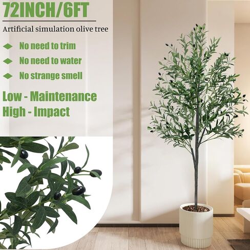 6FT Artificial Olive Tree,Artificial Plants Indoor,Faux Olive Tree Indoor with Natural Wood Trunk and Realistic Leaves and Fruits in Saudi Arabia