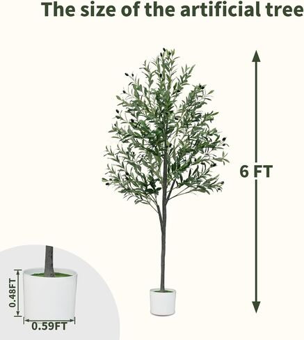 6FT Artificial Olive Tree,Artificial Plants Indoor,Faux Olive Tree Indoor with Natural Wood Trunk and Realistic Leaves and Fruits in Saudi Arabia