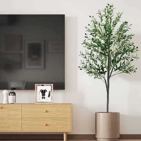 6FT Artificial Olive Tree,Artificial Plants Indoor,Faux Olive Tree Indoor with Natural Wood Trunk and Realistic Leaves and Fruits in Saudi Arabia
