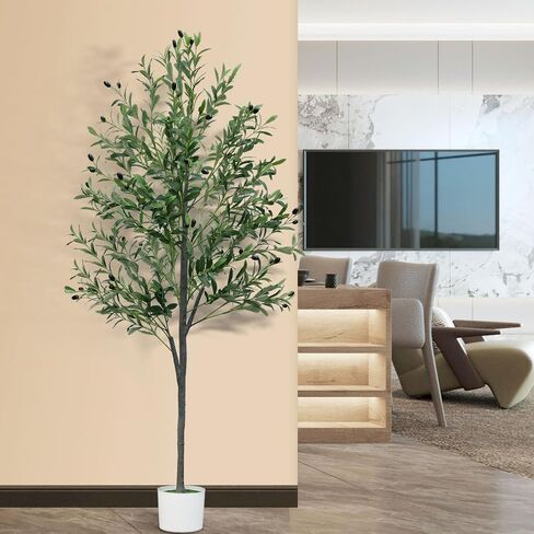 6FT Artificial Olive Tree,Artificial Plants Indoor,Faux Olive Tree Indoor with Natural Wood Trunk and Realistic Leaves and Fruits in Saudi Arabia
