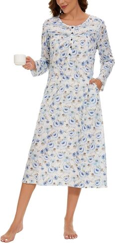 YOZLY Nightgowns for Women Soft Cotton Short Sleeve Night Gwon with Pockets, Rose Pink, Small in Saudi Arabia