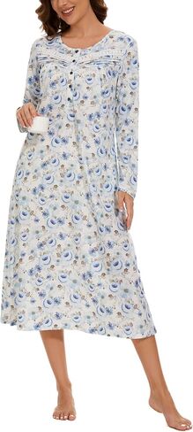 YOZLY Nightgowns for Women Soft Cotton Short Sleeve Night Gwon with Pockets, Rose Pink, Small in Saudi Arabia