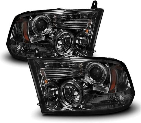 Smoked for Dodge for Ram 1500/2500/3500 09-10,for Ram 1500/2500/3500 11-18 Halo Projector Headlights Headlamp Driver Side&Passenger Side Chrome-Housing Heavy Duty Polycarbonate-Lens in Saudi Arabia