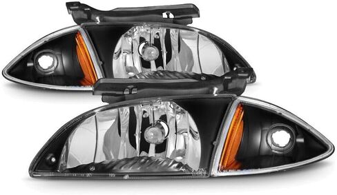 أسود لـ Chevy لقاعدة Cavalier/LS/Z24 00-02 المصابيح الأمامية+مصابيح الزاوية 4pcs اليسرى السائق الأيمن على جانب المصنع على طراز Headlight Headcarbonate عددًا كبيرًا من البولي كربونات 125-5158 in Saudi Arabia