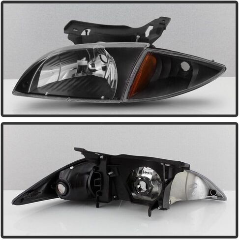 أسود لـ Chevy لقاعدة Cavalier/LS/Z24 00-02 المصابيح الأمامية+مصابيح الزاوية 4pcs اليسرى السائق الأيمن على جانب المصنع على طراز Headlight Headcarbonate عددًا كبيرًا من البولي كربونات 125-5158 in Saudi Arabia