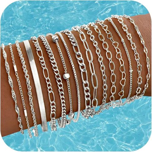 16 PCS Gold Bracelets for Women, Dainty Bracelets Set for Women Trendy, Gold Stackable Cuban Link Paperclip Chain Bracelet Pack Jewelry Gifts for Women ﻿ in Saudi Arabia