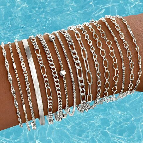 16 PCS Gold Bracelets for Women, Dainty Bracelets Set for Women Trendy, Gold Stackable Cuban Link Paperclip Chain Bracelet Pack Jewelry Gifts for Women ﻿ in Saudi Arabia