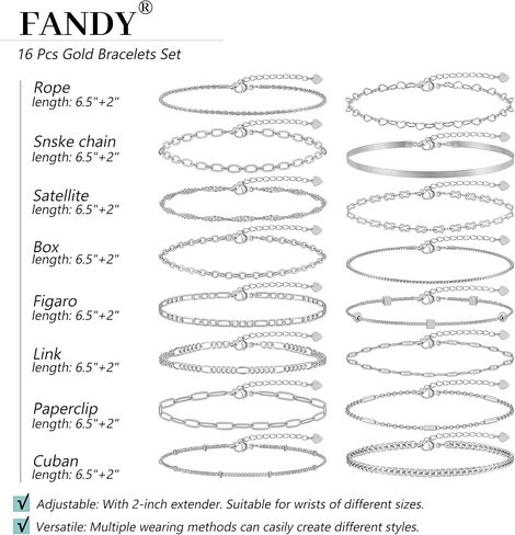 16 PCS Gold Bracelets for Women, Dainty Bracelets Set for Women Trendy, Gold Stackable Cuban Link Paperclip Chain Bracelet Pack Jewelry Gifts for Women ﻿ in Saudi Arabia