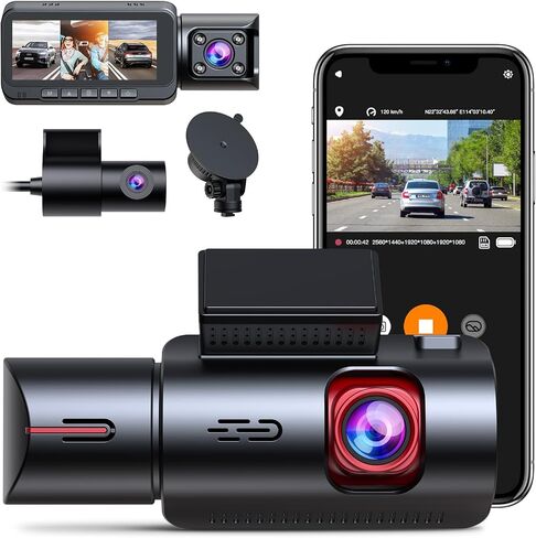 2 Channel Dash Cam 4k with Wi-Fi GPS, 2K+1080P Dual Dashcam Front and Rear Inside, Wireless Dual Dash Camera for Car with WDR IR Night Vision, 170° Wide Angle Record, 24hr Parking Monitor in Saudi Arabia