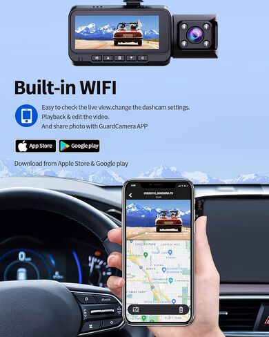 2 Channel Dash Cam 4k with Wi-Fi GPS, 2K+1080P Dual Dashcam Front and Rear Inside, Wireless Dual Dash Camera for Car with WDR IR Night Vision, 170° Wide Angle Record, 24hr Parking Monitor in Saudi Arabia