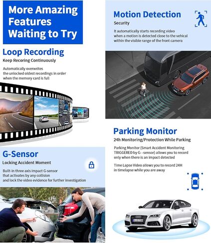 2 Channel Dash Cam 4k with Wi-Fi GPS, 2K+1080P Dual Dashcam Front and Rear Inside, Wireless Dual Dash Camera for Car with WDR IR Night Vision, 170° Wide Angle Record, 24hr Parking Monitor in Saudi Arabia