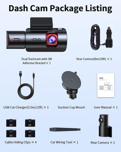 2 Channel Dash Cam 4k with Wi-Fi GPS, 2K+1080P Dual Dashcam Front and Rear Inside, Wireless Dual Dash Camera for Car with WDR IR Night Vision, 170° Wide Angle Record, 24hr Parking Monitor in Saudi Arabia