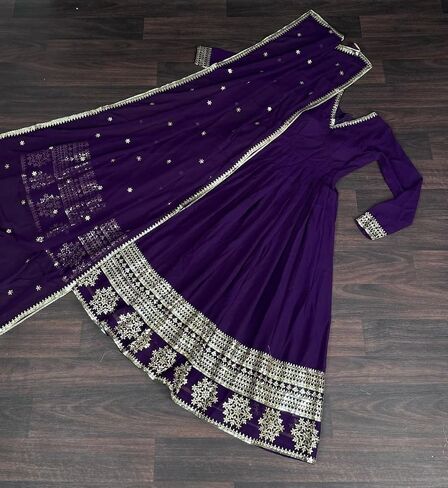 Anarkali Long Gown Dupatta Ready to Wear Georgette Fabric Embroidery Sequins Work One Piece in Saudi Arabia