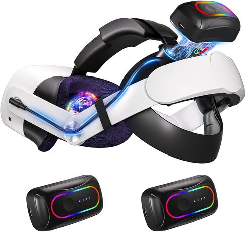 10000mAh Battery Head Strap For Meta Quest 3s/3 With Cool RGB and Magnetic Battery Design,Oculus Quest 3/3s accessories Extra VR Playtime with Premium Comfort & Adjustable, Reduce Facial Stress in Saudi Arabia