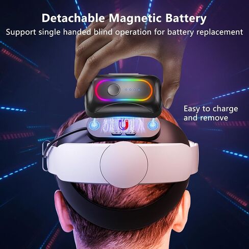 10000mAh Battery Head Strap For Meta Quest 3s/3 With Cool RGB and Magnetic Battery Design,Oculus Quest 3/3s accessories Extra VR Playtime with Premium Comfort & Adjustable, Reduce Facial Stress in Saudi Arabia