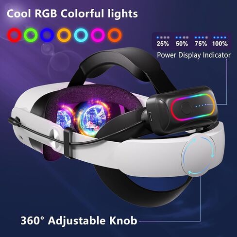 10000mAh Battery Head Strap For Meta Quest 3s/3 With Cool RGB and Magnetic Battery Design,Oculus Quest 3/3s accessories Extra VR Playtime with Premium Comfort & Adjustable, Reduce Facial Stress in Saudi Arabia