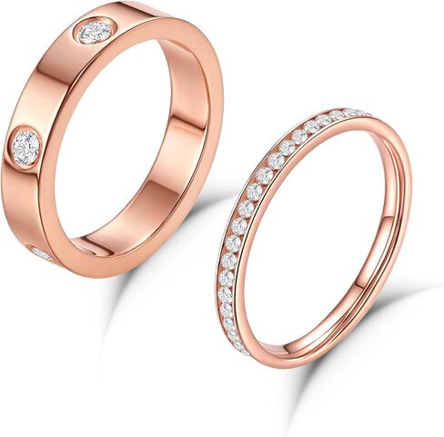Love Gold Rings for Women 2Piece Unisex 18K Rose Plated Stainless Steel Cubic Zirconia Friendship Wedding Birthday Anniversary Promise ring in Saudi Arabia