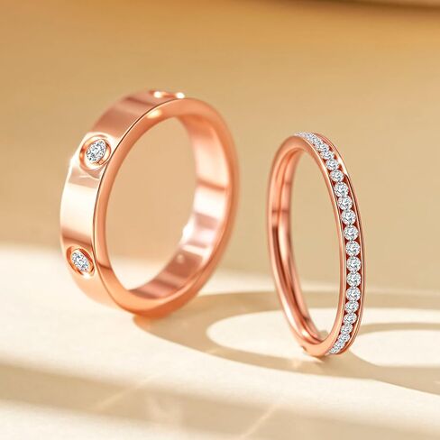 Love Gold Rings for Women 2Piece Unisex 18K Rose Plated Stainless Steel Cubic Zirconia Friendship Wedding Birthday Anniversary Promise ring in Saudi Arabia