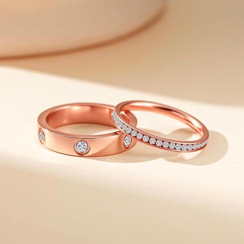 Love Gold Rings for Women 2Piece Unisex 18K Rose Plated Stainless Steel Cubic Zirconia Friendship Wedding Birthday Anniversary Promise ring in Saudi Arabia