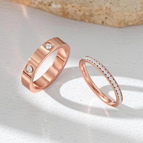 Love Gold Rings for Women 2Piece Unisex 18K Rose Plated Stainless Steel Cubic Zirconia Friendship Wedding Birthday Anniversary Promise ring in Saudi Arabia