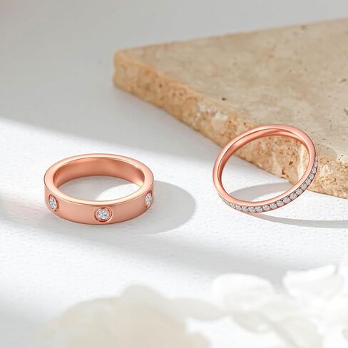 Love Gold Rings for Women 2Piece Unisex 18K Rose Plated Stainless Steel Cubic Zirconia Friendship Wedding Birthday Anniversary Promise ring in Saudi Arabia