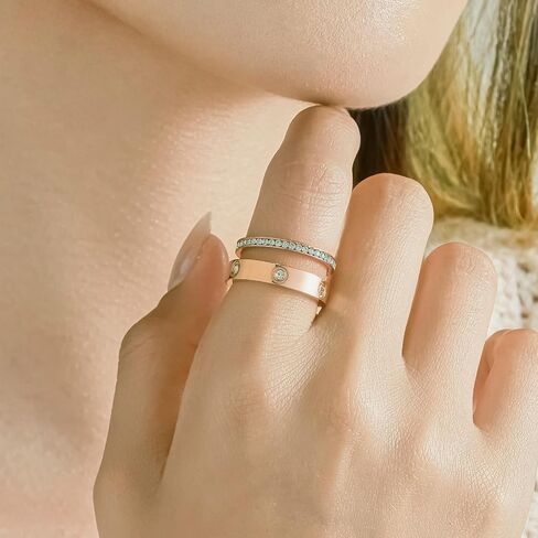 Love Gold Rings for Women 2Piece Unisex 18K Rose Plated Stainless Steel Cubic Zirconia Friendship Wedding Birthday Anniversary Promise ring in Saudi Arabia