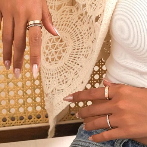 Love Gold Rings for Women 2Piece Unisex 18K Rose Plated Stainless Steel Cubic Zirconia Friendship Wedding Birthday Anniversary Promise ring in Saudi Arabia