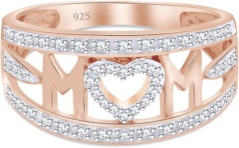 White Natural Diamond Mom Ring In 14k Gold Over Sterling Silver (0.20 Ct) in Saudi Arabia