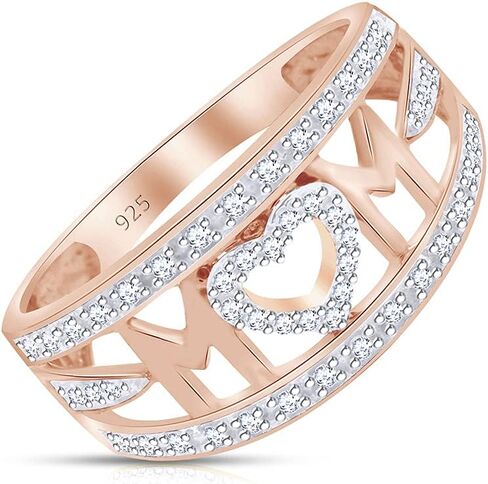 White Natural Diamond Mom Ring In 14k Gold Over Sterling Silver (0.20 Ct) in Saudi Arabia