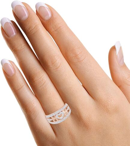White Natural Diamond Mom Ring In 14k Gold Over Sterling Silver (0.20 Ct) in Saudi Arabia