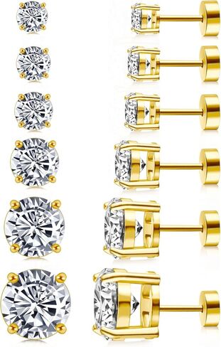 6 Pairs Stud Earrings for Women, Surgical Steel Earrings Set Lightweight and Trendy 316L CZ Cartilage Earlobes Hypoallergenic(Sliver) in Saudi Arabia