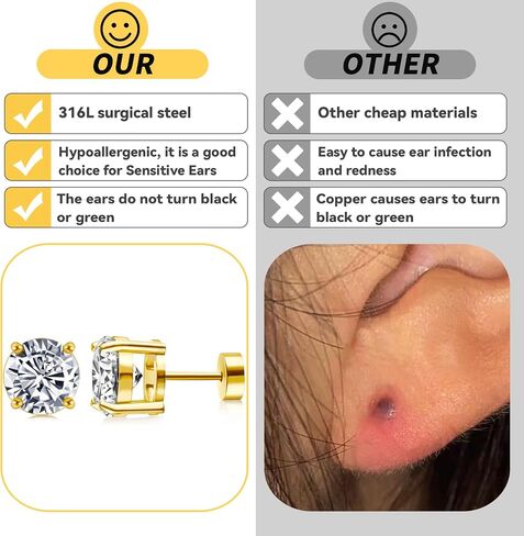 6 Pairs Stud Earrings for Women, Surgical Steel Earrings Set Lightweight and Trendy 316L CZ Cartilage Earlobes Hypoallergenic(Sliver) in Saudi Arabia