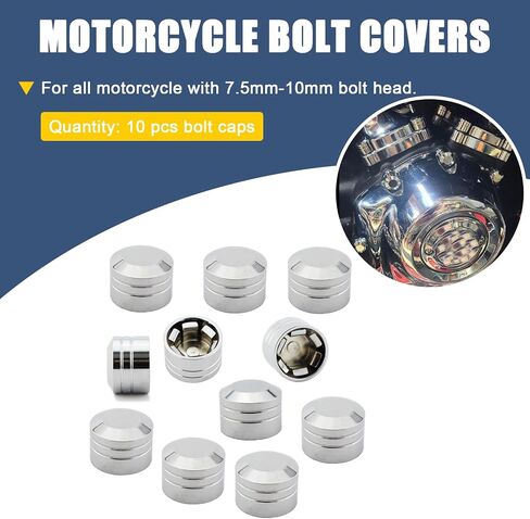10 PCS دراجة نارية الترباس يغطي Chrome Bolt Head Caps طقم من أجل Harley Touring Road King Street Glide Road Glide Sportster 883 Dyna Fat Bob Softail Fat Biar (9mm-12mm) in Kuwait