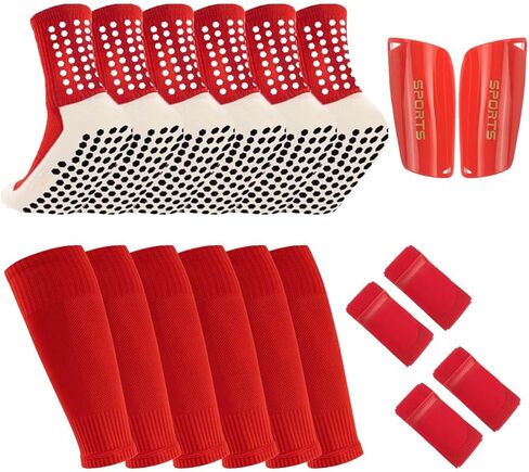 3 Pairs Mens Grip Soccer Socks, 3 Pairs Shin Sleeves with 1 Pack Shin Guards and 4 Shin Straps, Soccer Football Game Set 11 Pcs (White) in Saudi Arabia