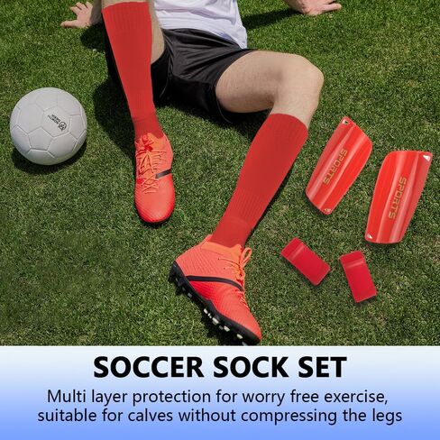3 Pairs Mens Grip Soccer Socks, 3 Pairs Shin Sleeves with 1 Pack Shin Guards and 4 Shin Straps, Soccer Football Game Set 11 Pcs (White) in Saudi Arabia