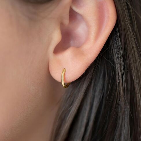 14k Yellow Gold Classic 11mm Polished Endless Hoop Earrings For Little Girls & Preteens - Endless Classic Gold Hoop Earrings for Young Girls Everyday Wear - Delicate Hoop Earrings for Girls in Saudi Arabia