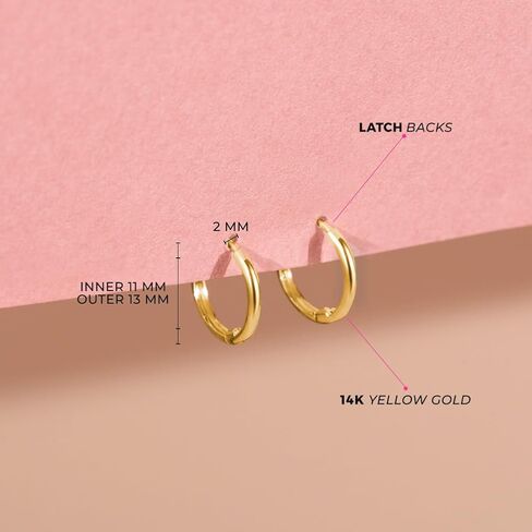 14k Yellow Gold Classic 11mm Polished Endless Hoop Earrings For Little Girls & Preteens - Endless Classic Gold Hoop Earrings for Young Girls Everyday Wear - Delicate Hoop Earrings for Girls in Saudi Arabia