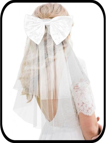 Urieo Floral Bride Veils White Tulle Wedding Veil With Comb Bachelorette Party Short Hair Accessories for Women and Girls in Kuwait