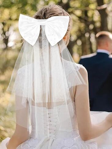 Urieo Floral Bride Veils White Tulle Wedding Veil With Comb Bachelorette Party Short Hair Accessories for Women and Girls in Kuwait