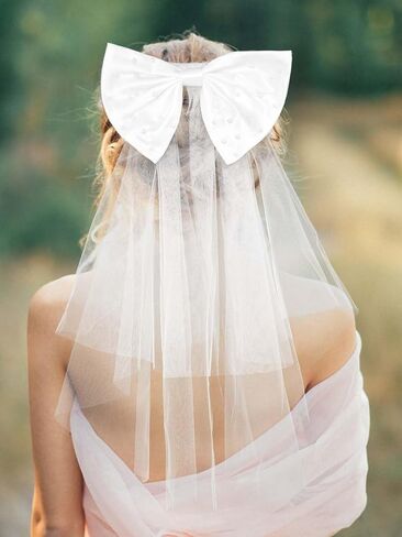 Urieo Floral Bride Veils White Tulle Wedding Veil With Comb Bachelorette Party Short Hair Accessories for Women and Girls in Kuwait