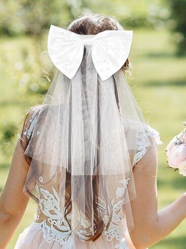 Urieo Floral Bride Veils White Tulle Wedding Veil With Comb Bachelorette Party Short Hair Accessories for Women and Girls in Kuwait