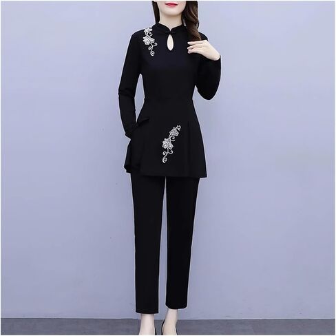 Improved Version Embroidered Cheongsam Autumn top Pants Two-Piece Set(XXXXL Code) in Saudi Arabia