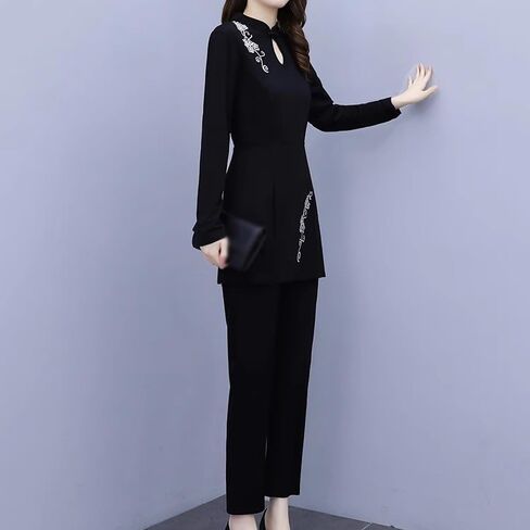 Improved Version Embroidered Cheongsam Autumn top Pants Two-Piece Set(XXXXL Code) in Saudi Arabia