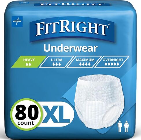 ملابس داخلية FitRight واقية للغاية للجنسين، مقاس X-Large (الخصر 56-68 بوصة)، امتصاص متوسط، راحة يمكن الاعتماد عليها وحماية من التسرب، 80 قطعة (4 عبوات من 20 قطعة) in Saudi Arabia